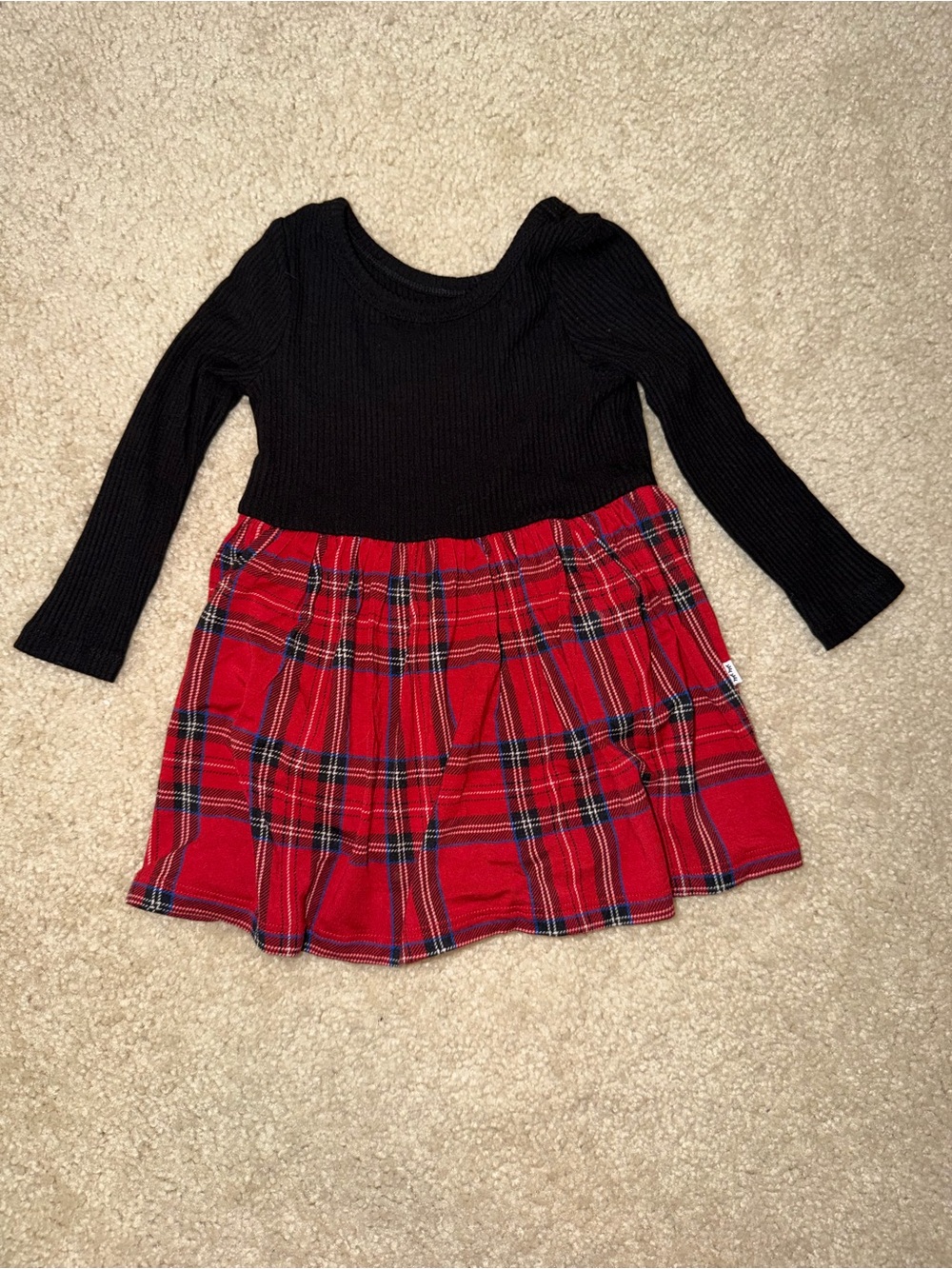 Little Sleepies Black Top with Red Plaid Skirt Dress